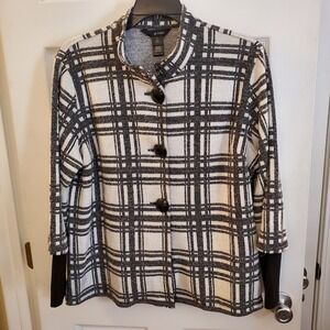 Ali Miles sz XL Jacket Sweater Black Plaid Button Up Oversized Funky Art To Wear